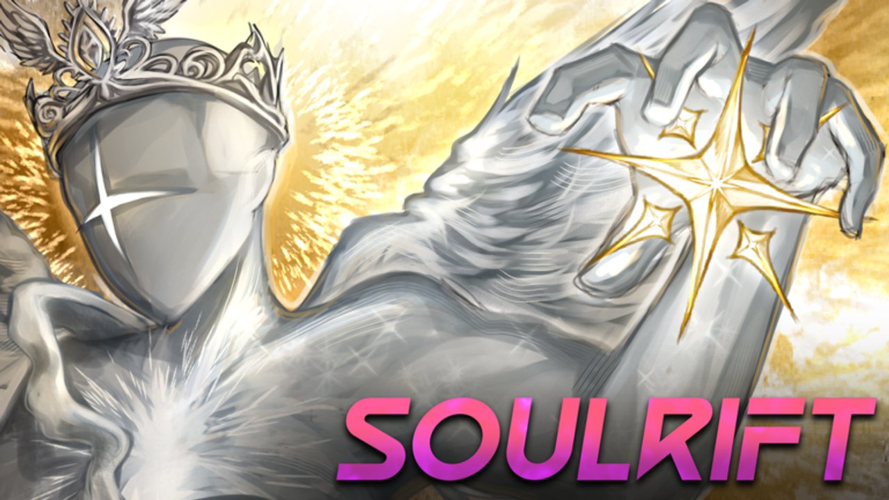 Soulrift Roblox boss-fight screenshot with characters facing a large enemy in a dark arena